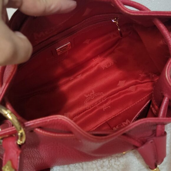 MCM Muchen Burgundy Leather Bucket  Crossbody/Shoulder Bag - Picture 13 of 15